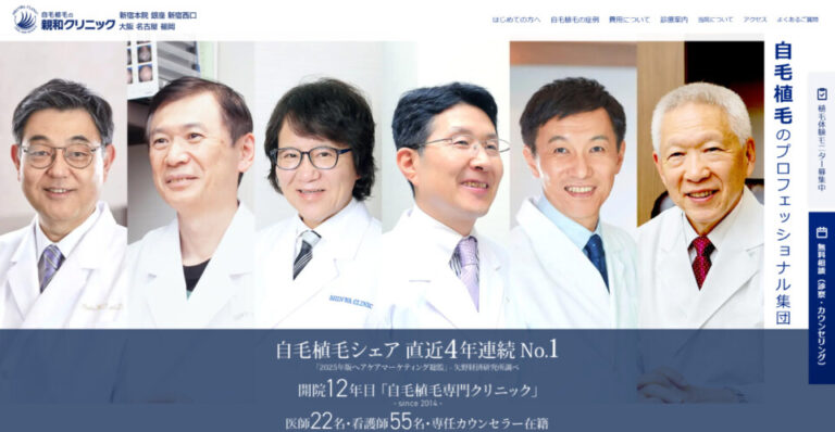 Six doctors in white coats posing together in a clinical setting, smiling at the camera—medical team portrait